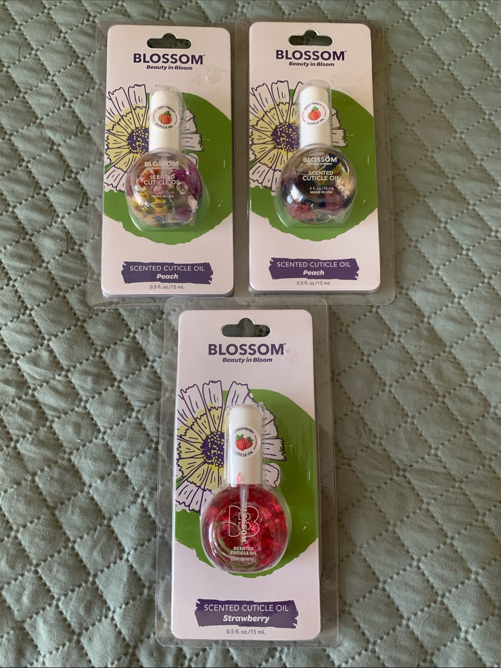 Blossom Scented Cuticle Oil 2 Peach & 1 Strawberry NIB
